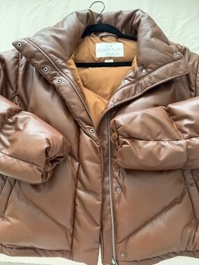 Wilfred Brown Vegan Leather Cloud Puff Jacket